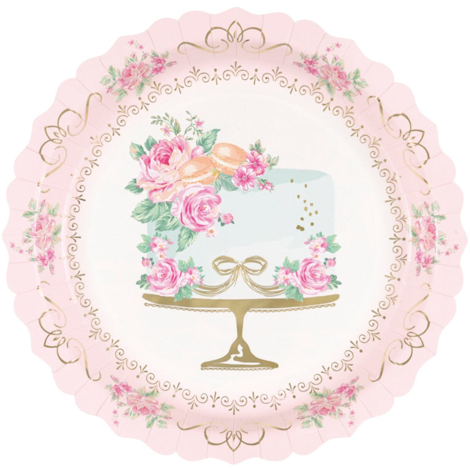 Golden Garden Party Shaped-Edge 9in Plates 8ct - Foil Stamping