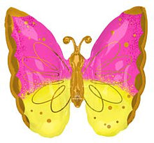 #004 Pink and Yellow Butterfly 25in SuperShape Balloon