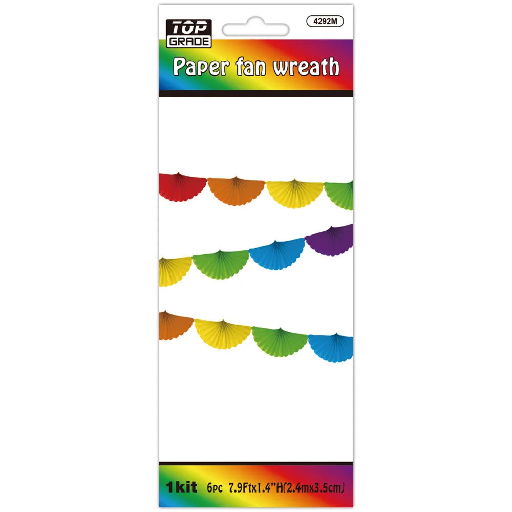 Rainbow Paper Fan Wreath 7.9ft - 6pc