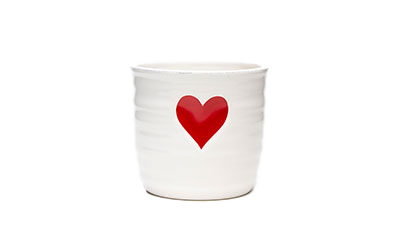 5"D Ribbed Ceramic Pot with Red Heart - Valentine's Day