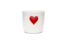 5"D Ribbed Ceramic Pot with Red Heart - Valentine's Day