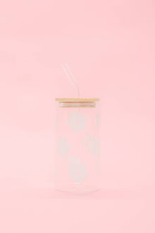 Flower Beer Latte Glass With Lid & Straw