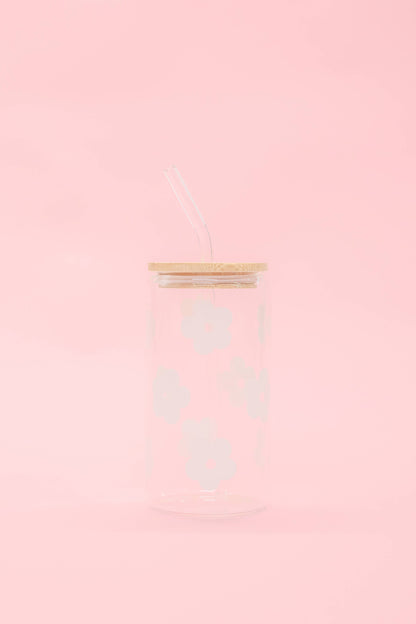 Flower Beer Latte Glass With Lid & Straw