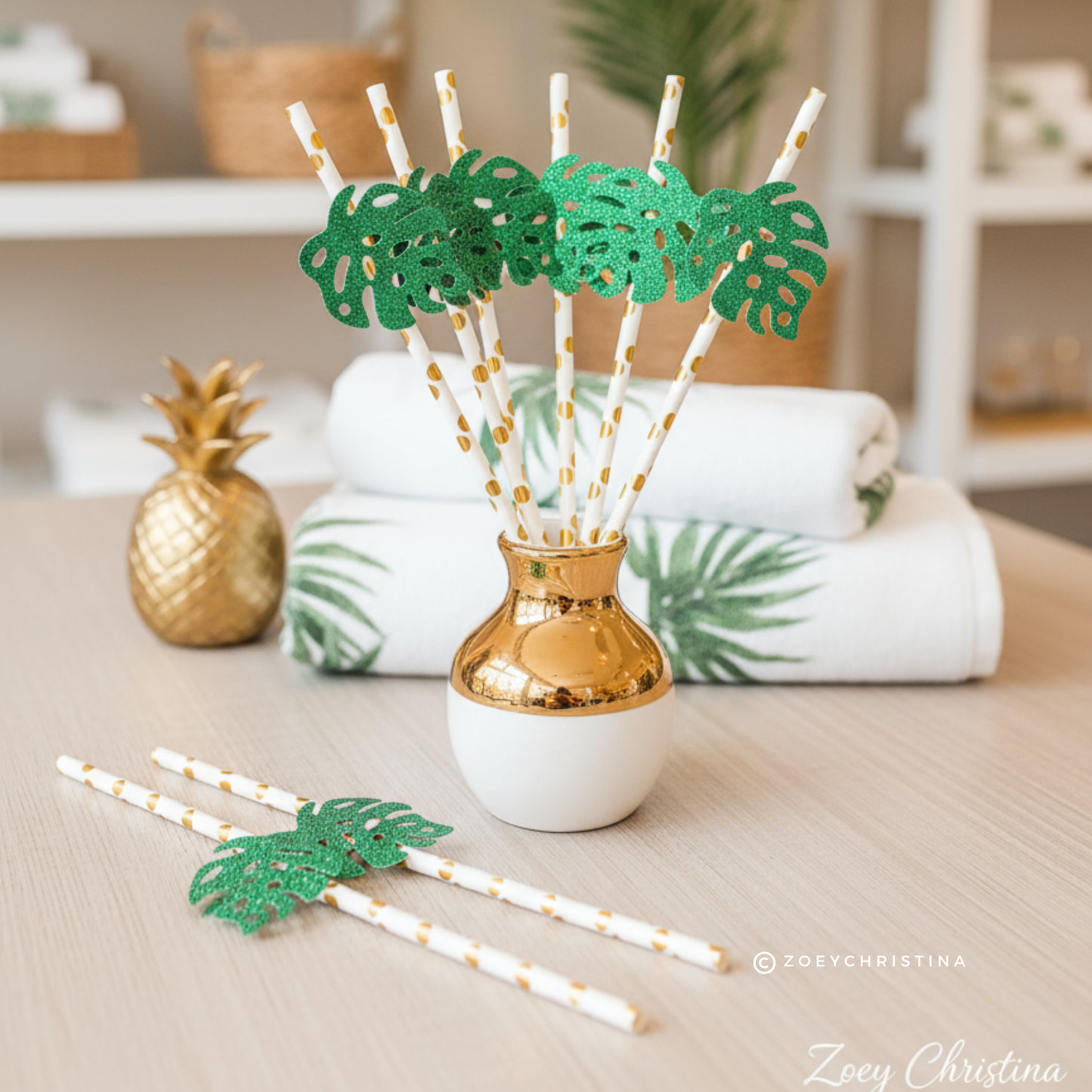 12 Pack - Tropical Leaf Paper straws