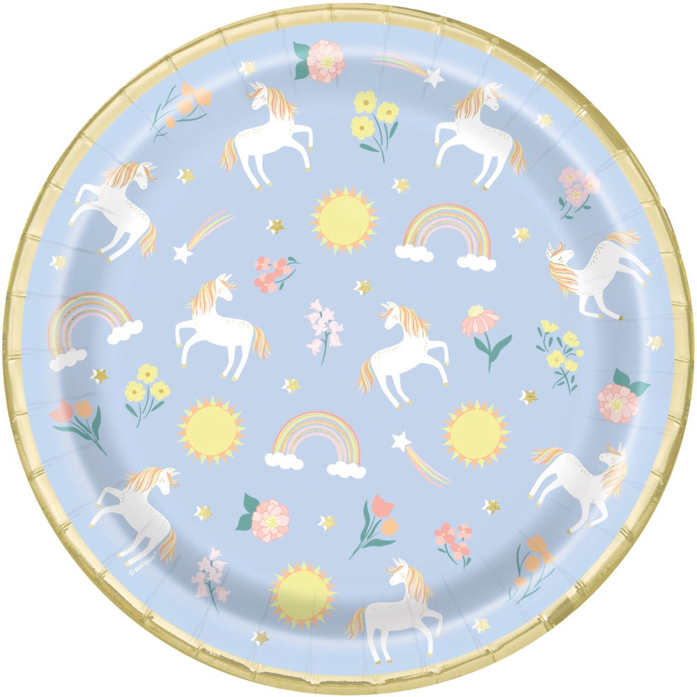 Dainty Unicorn Round 9in Dinner Plates 8ct - Foil Stamping