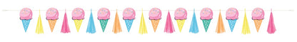 Rainbow Birthday Sweets Ice Cream Cone Banner with Tassels 6ft