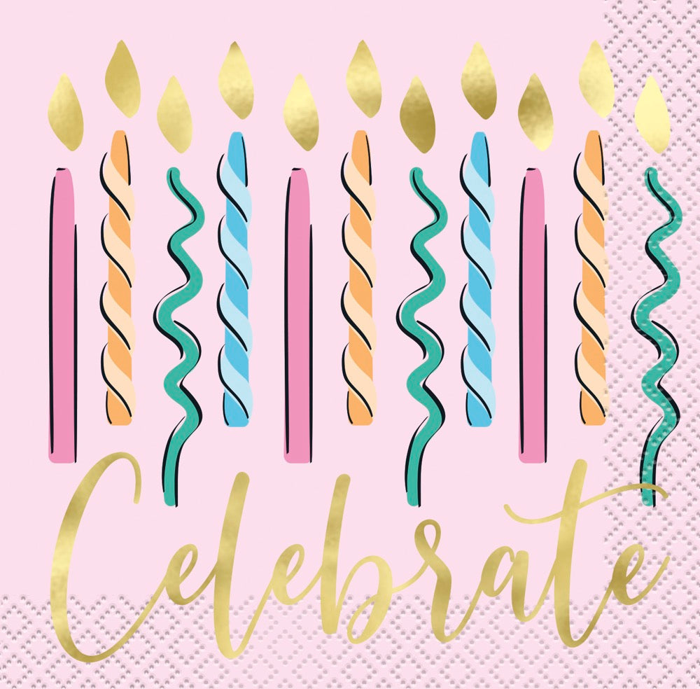 Rainbow Birthday Sweets Beverage Napkins 16ct - Foil Stamping