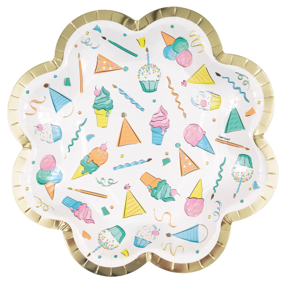 Rainbow Birthday Sweets Shaped-Edge 8.25in Plates 8ct - Foil Stamping
