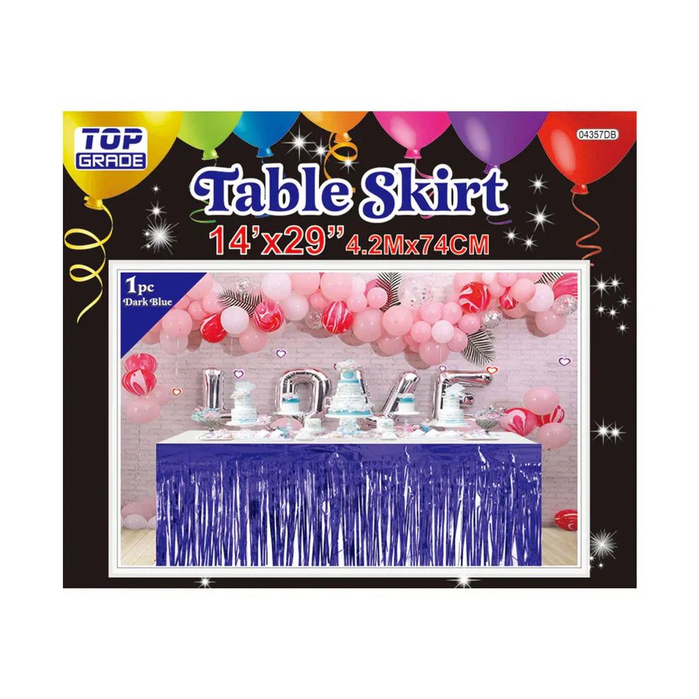 Foil Fringe Table Skirt 14ft x 29in - Blue