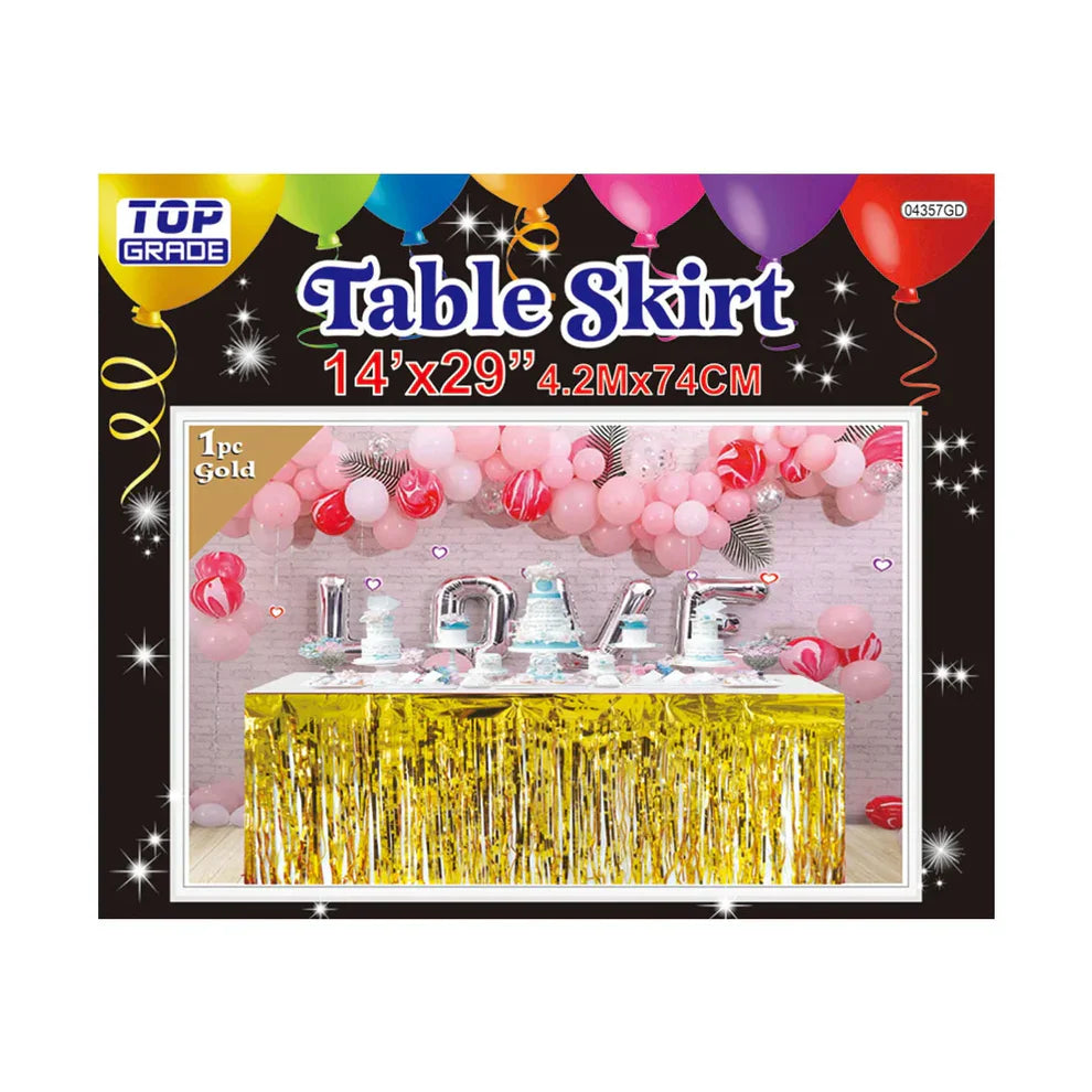 Foil Fringe Table Skirt 14ft x 29in - Gold