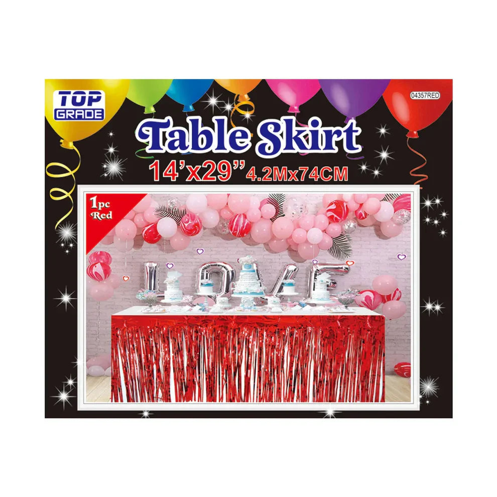 Foil Fringe Table Skirt 14ft x 29in - Red