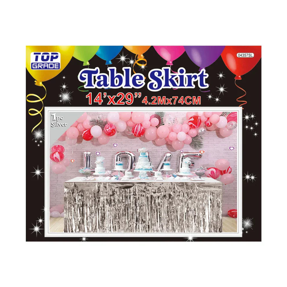 Foil Fringe Table Skirt 14ft x 29in - Silver