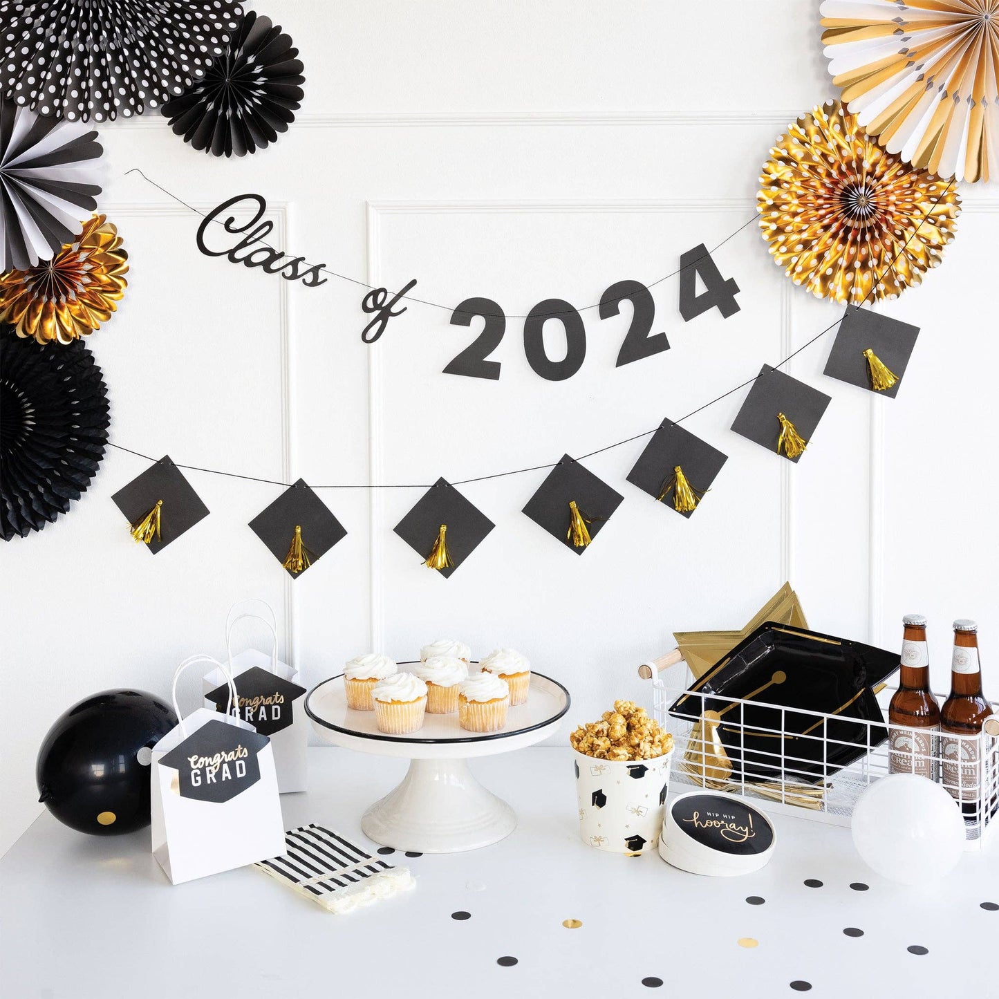 Black and White Party Paper Folding Fan Set
