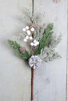16in Sparkle soft pine white berry Pick-