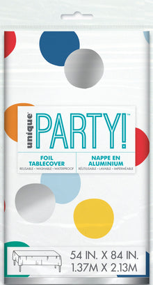 Happy Birthday Dots Rectangular Foil Table Cover 54in x 84in