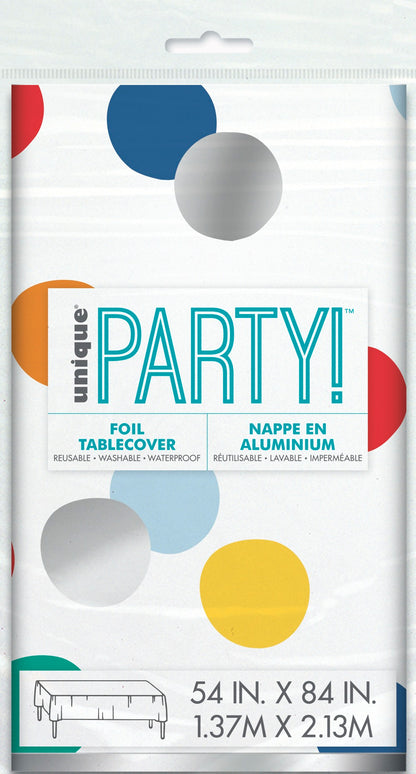 Happy Birthday Dots Rectangular Foil Table Cover 54in x 84in