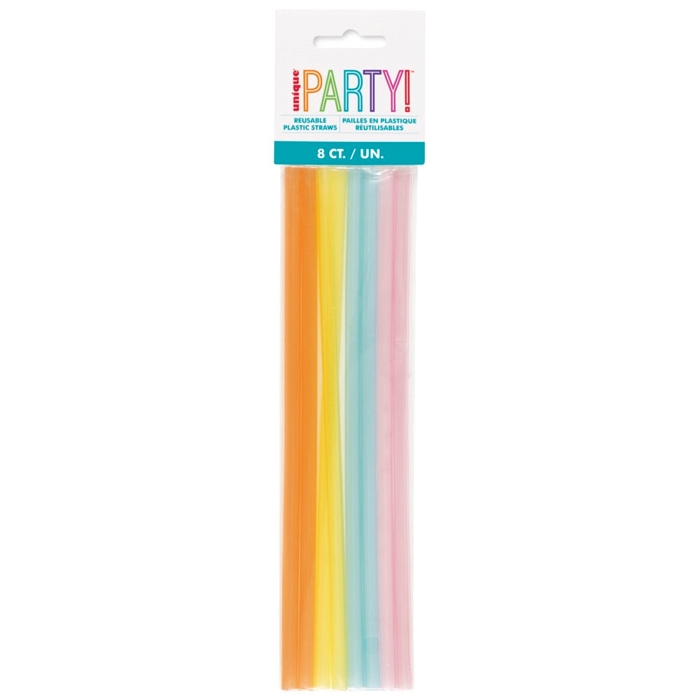 Assorted Color Reusable Plastic Straws 8ct