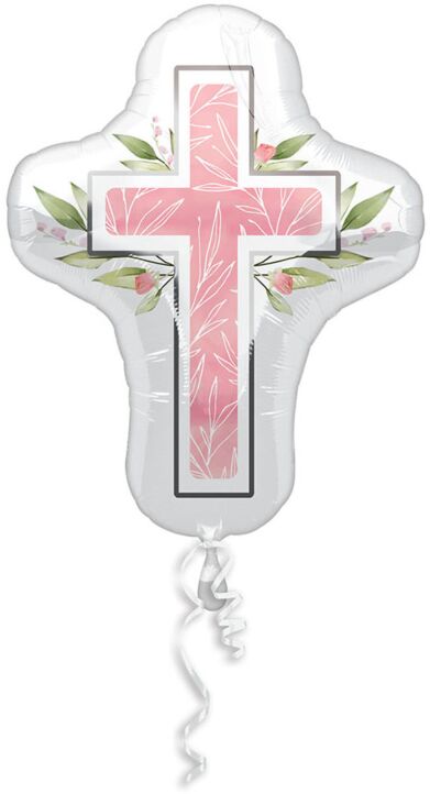 #S01  First Communion Pink Cross 28in Balloon