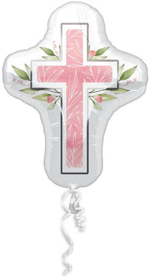#S01  First Communion Pink Cross 28in Balloon