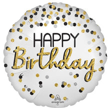 #025 Black Silver Gold Birthday 17in Balloon