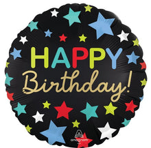 #045A Satin Happy Birthday Stars 18in Balloon