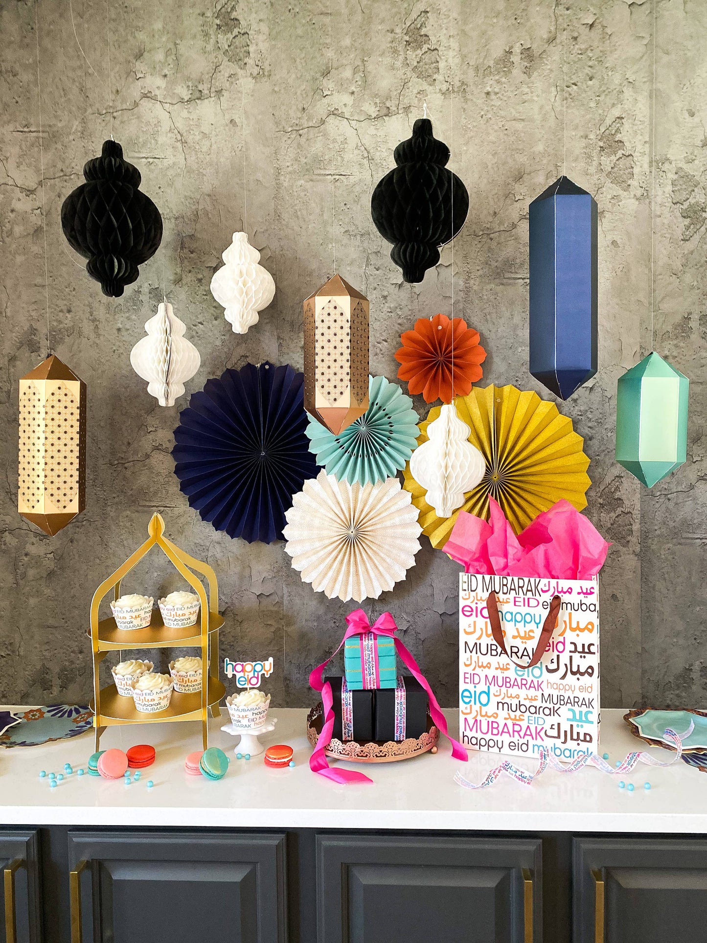 4 Hanging Geometric Lanterns Hanging Decoration
