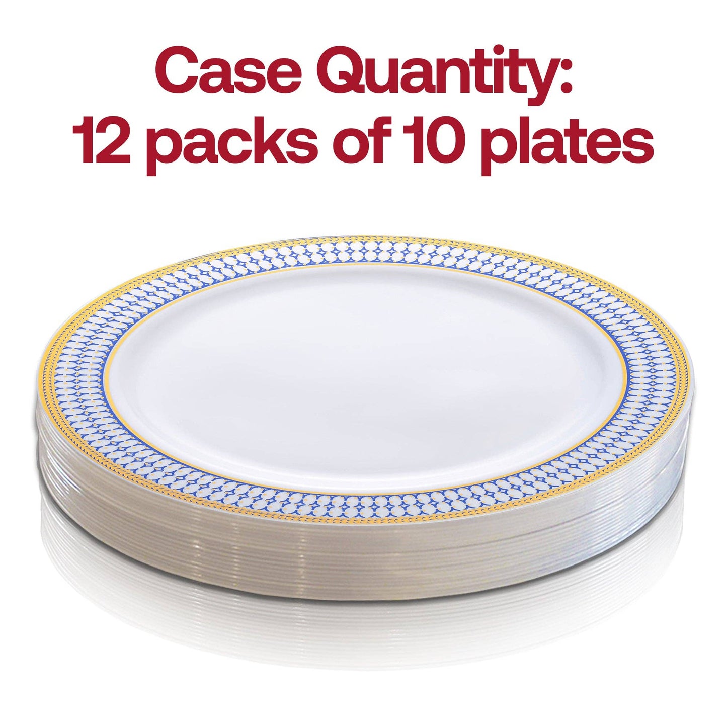7.5" White w/ Blue & Gold Rim Plastic Salad Plates - 10 pcs