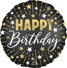 #040 Black Silver Gold HBD 17in Balloon