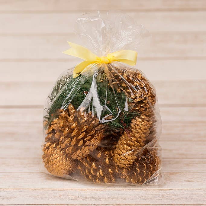 Bag of Natural Gold Painted Pinecones and Faux Pine Sprigs