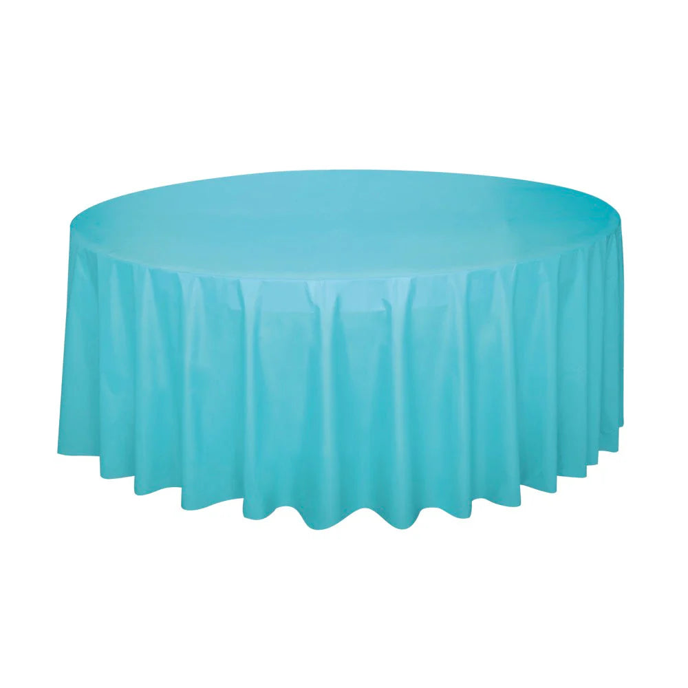 Teal Plastic Round Table Cover 84"