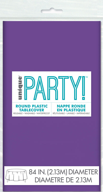Purple Plastic Round Table Cover 84"