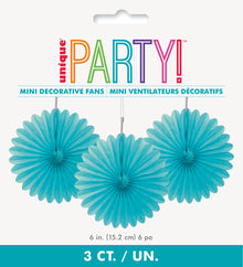 Teal 6in Tissue Paper Fans 3ct