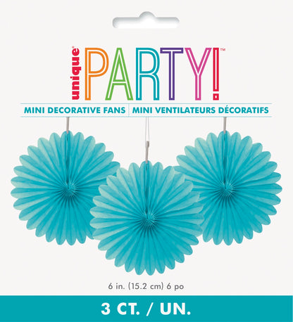 Teal 6in Tissue Paper Fans 3ct