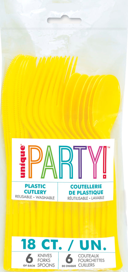 Yellow Assorted Plastic Cutlery 18ct