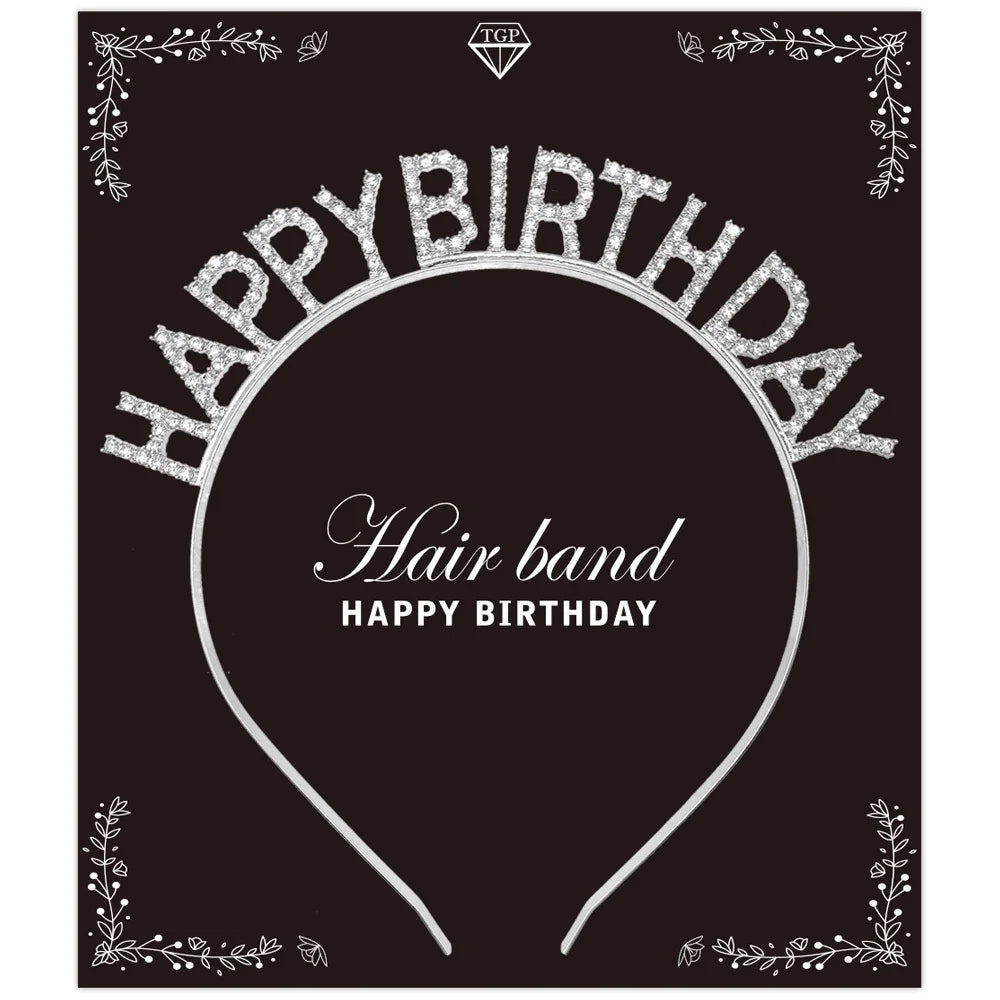 Happy Birthday Headband Silver