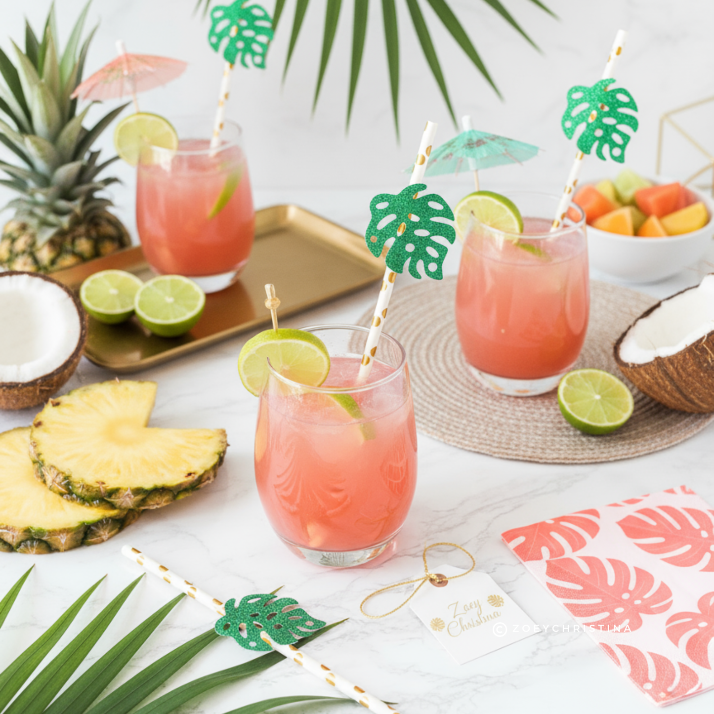 12 Pack - Tropical Leaf Paper straws