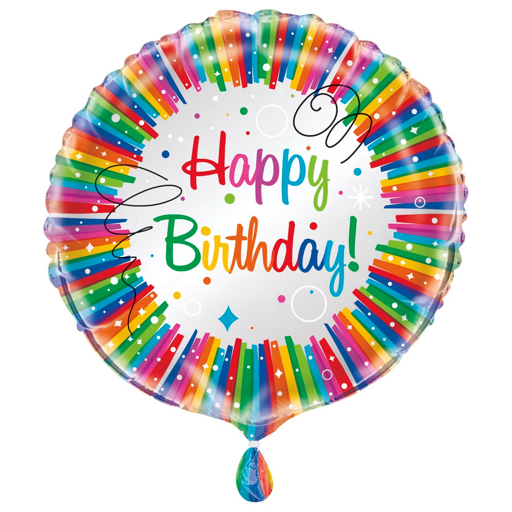 Rainbow Ribbons Birthday 18in Mylar Balloon
