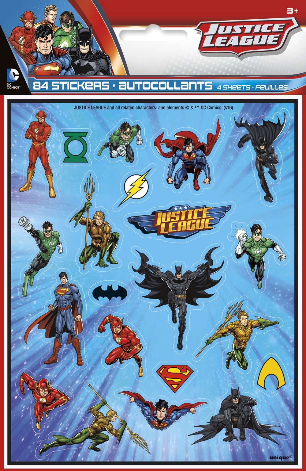 Justice League Sticker Sheets 4ct