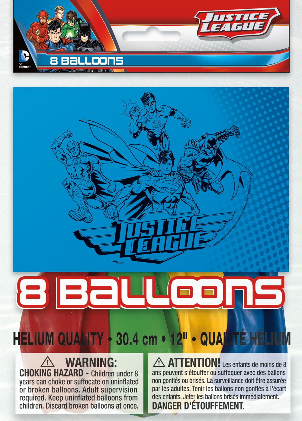 Justice League 12in Latex Balloons 8ct