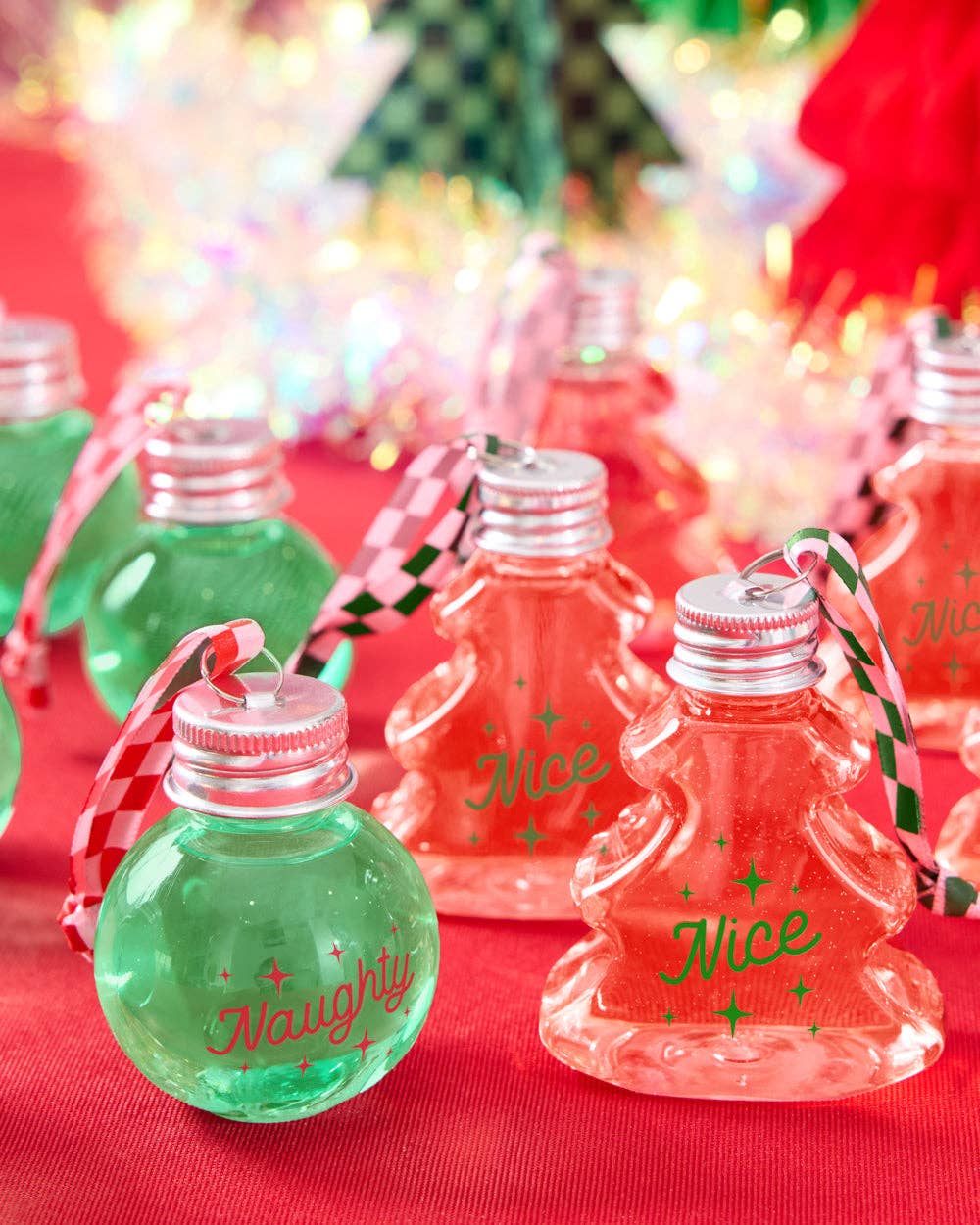 Christmas Spirit Ornaments - 10 shot glass ornaments, Christmas Party, Team Nice Naughty