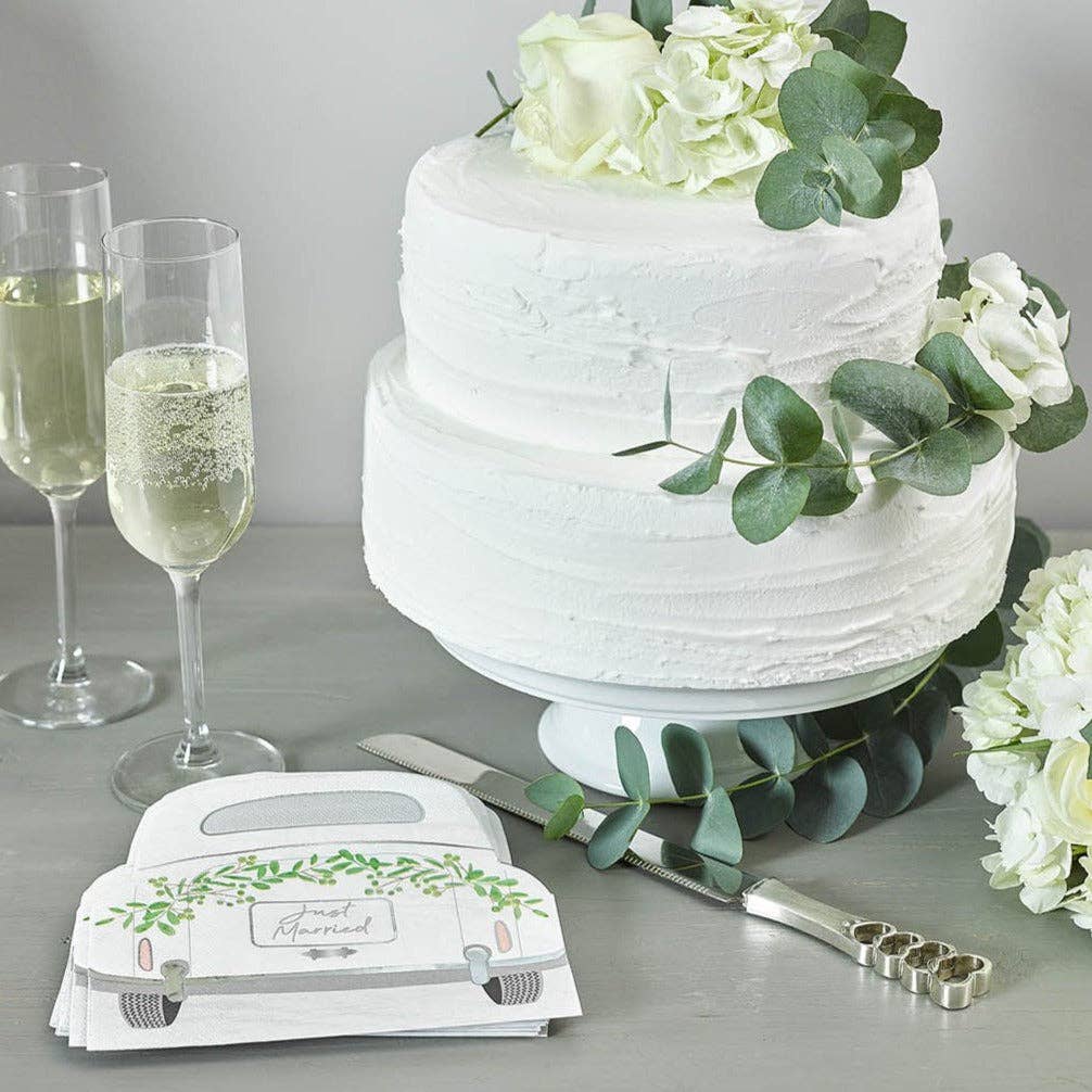Just Married Car Shaped Napkins - 16 Pack | Wedding Decor |