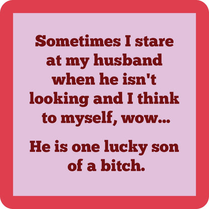 COASTER Lucky Son Of A Bitch | Funny Gift | Home Bar Decor