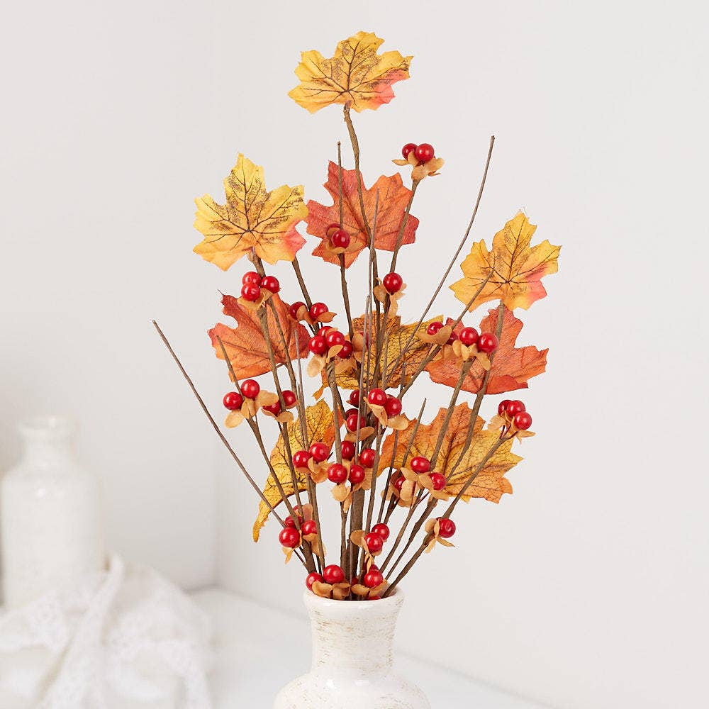 15" Artificial Autumn Maple Leaves and Berries Spray