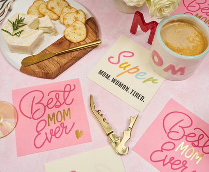 Super Mom Woman Tired Cocktail Napkins /26pk