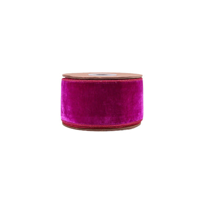 2 1/2" Wired Premium Velvet Ribbon | Hot Pink w/ Pink Dupioni Backing | 5 Yard Roll