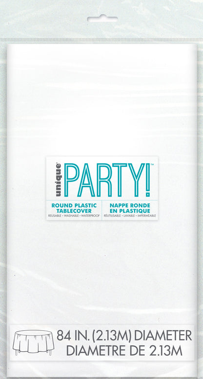 White Plastic Round Table Cover 84"