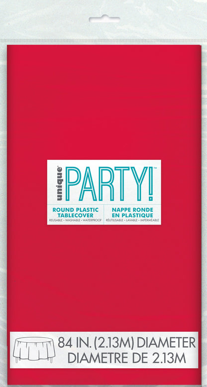 Red Plastic Round Table Cover 84"