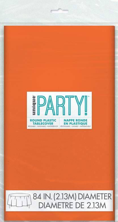 Orange Plastic Round Table Cover 84"