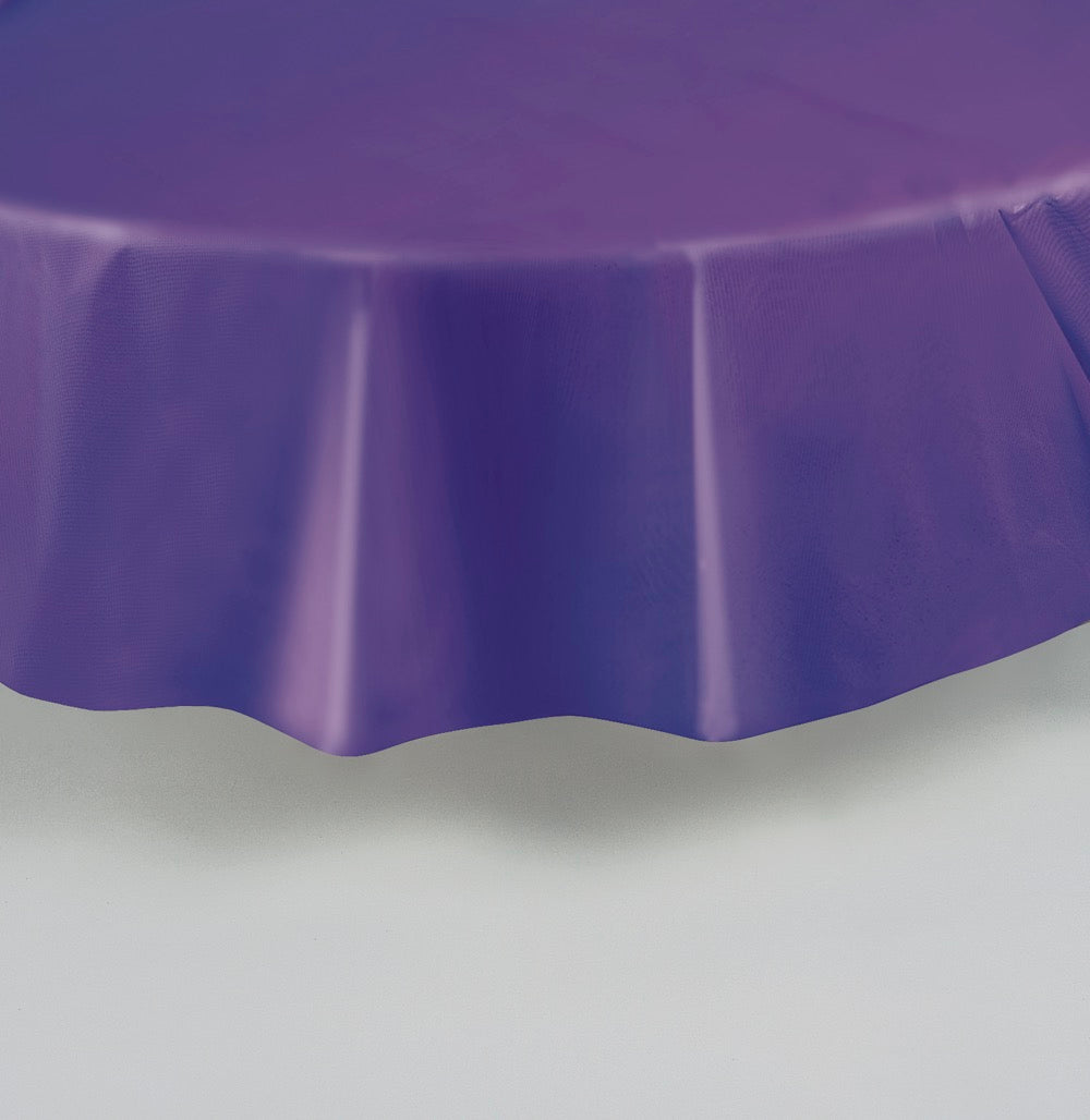 Deep Purple Round Plastic Table Cover 84in