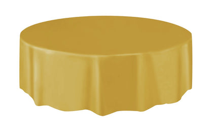 Gold Plastic Round Table Cover 84"